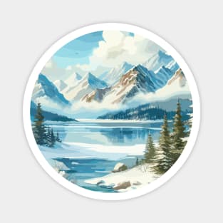 Winter Mountain Lake Magnet